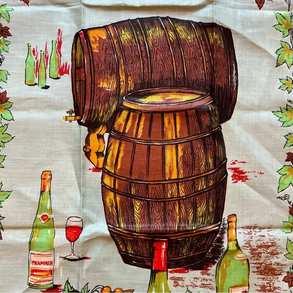 Vintage Tea Towel Novelty French Country Wine Cotton Linen Kitchen Vineyard